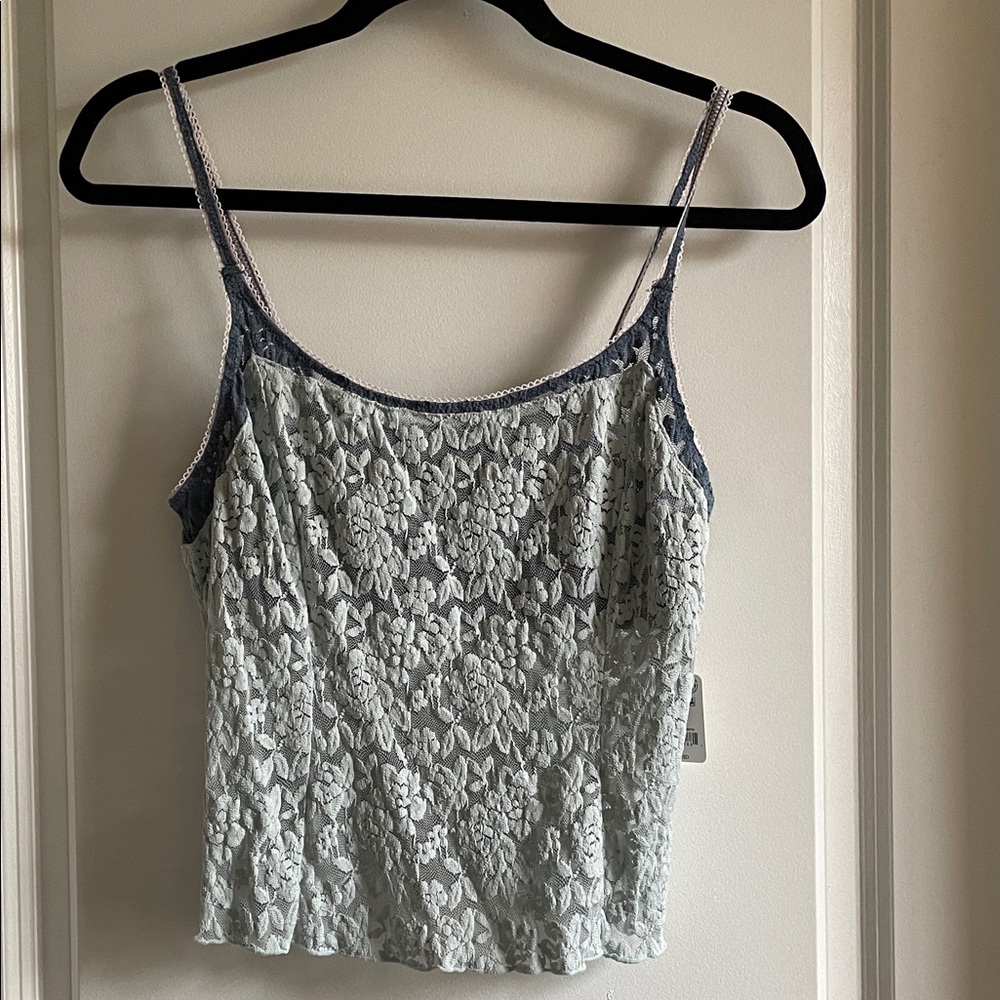Intimately Free People Floral Lace Camisole NWT pearl blue med cami tank top